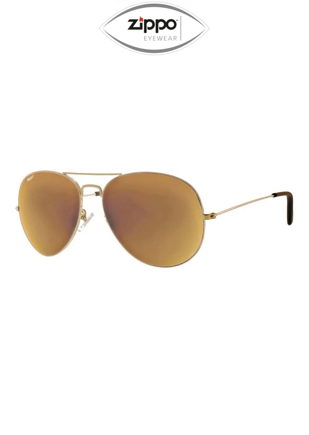 Zippo unisex sunglasses with black frames and UV400 protection, featuring the Zippo logo on the arms and tinted lenses.
