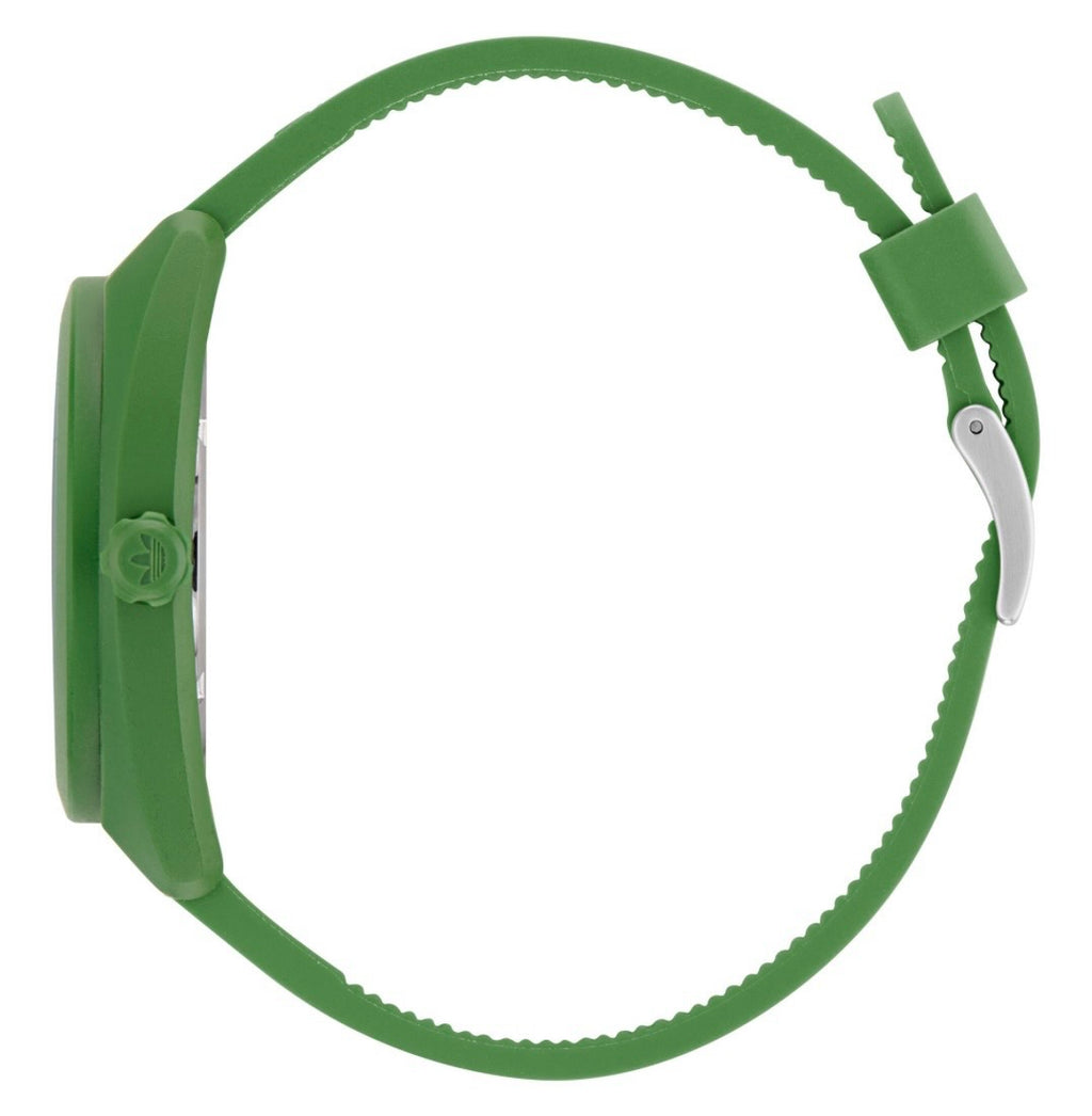 Side view of Adidas AOST24053 watch showing the green case and strap.