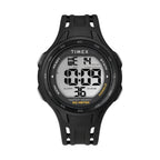 Image of Timex TW5M41400 digital watch with a black resin strap and black case on a white background 