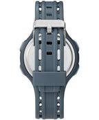 Rear view of Timex TW5M41500 watch showing the dark blue strap and silver coloured buckle.