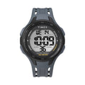Front view of Timex TW5M41500 watch with a digital display and dark blue strap.