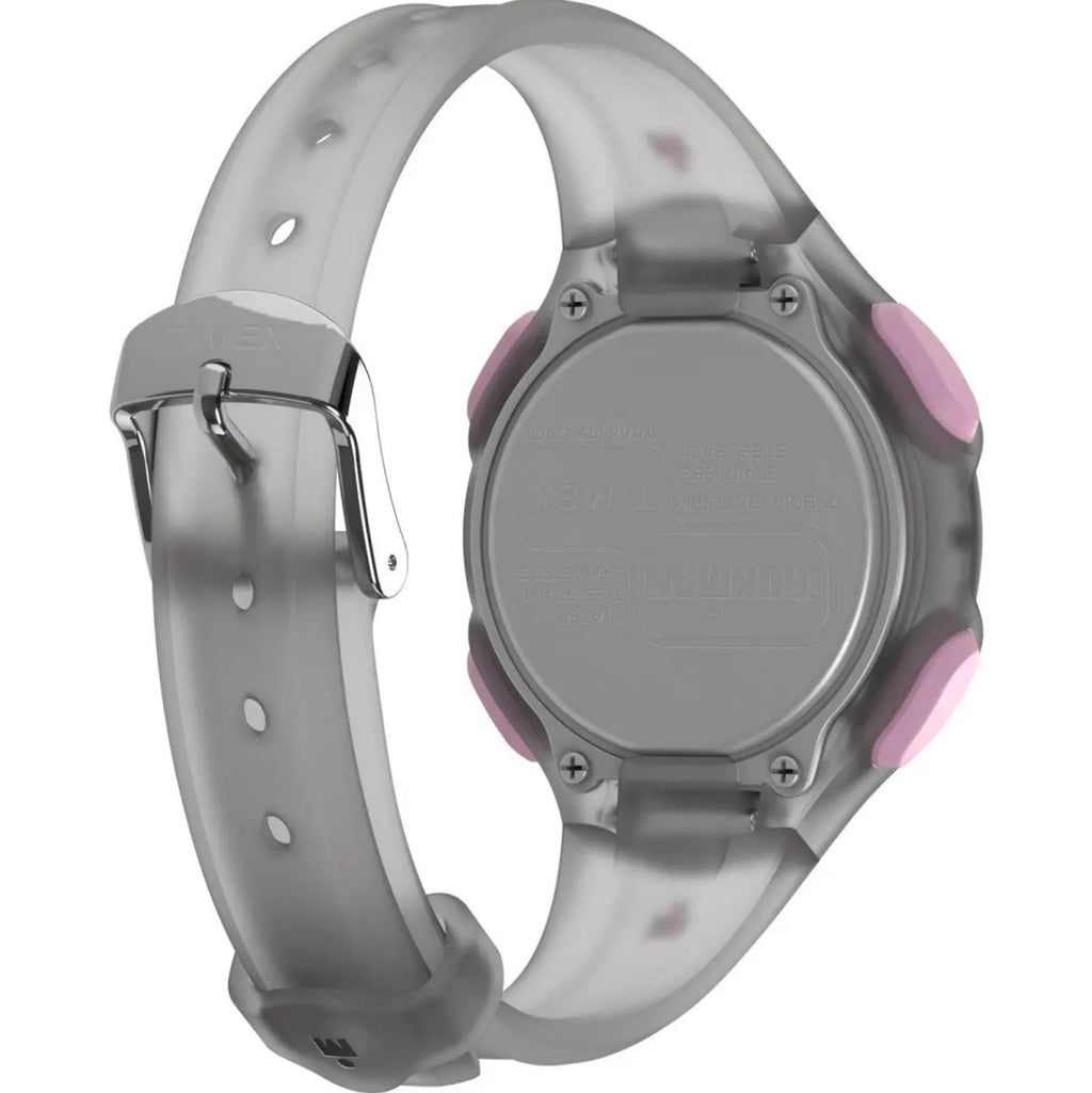 Rear view of Timex TW5M65700 watch showing the case back and grey strap.