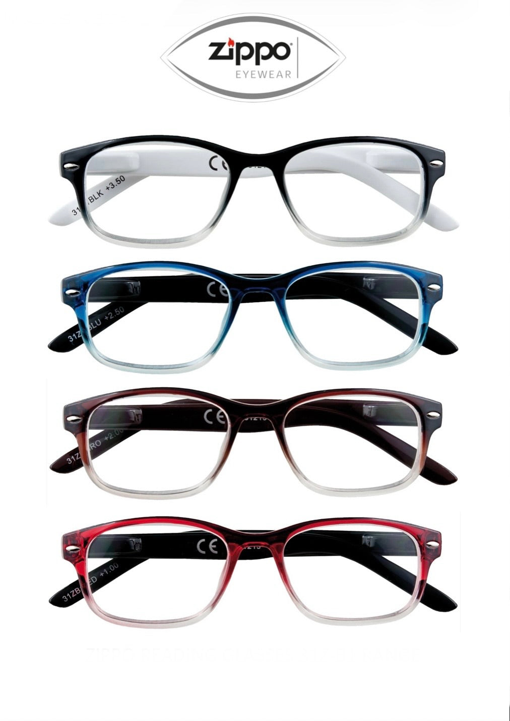 Zippo Reading Glasses 31Z-B1 Non-Prescription Italian Design Free Delivery