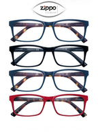 Zippo brand reading glasses with Italian design, non-prescription, featuring stylish frame and clear lenses for comfortable reading.