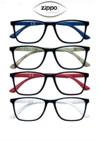 Zippo non-prescription reading glasses with Italian design, featuring sleek frames and clear lenses for easy reading.