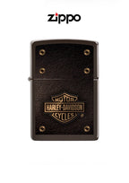 Zippo Lighter 49180 Harley Davidson windproof lighter with lifetime guarantee, featuring Harley Davidson branding and classic metal design.
