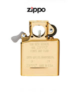 Gold Zippo lighter pipe insert with windproof design and lifetime guarantee, featuring a sleek finish and compact shape.