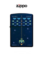 Zippo lighter with Pixel Game design, windproof metal case, featuring a detailed pixel art pattern on the front.