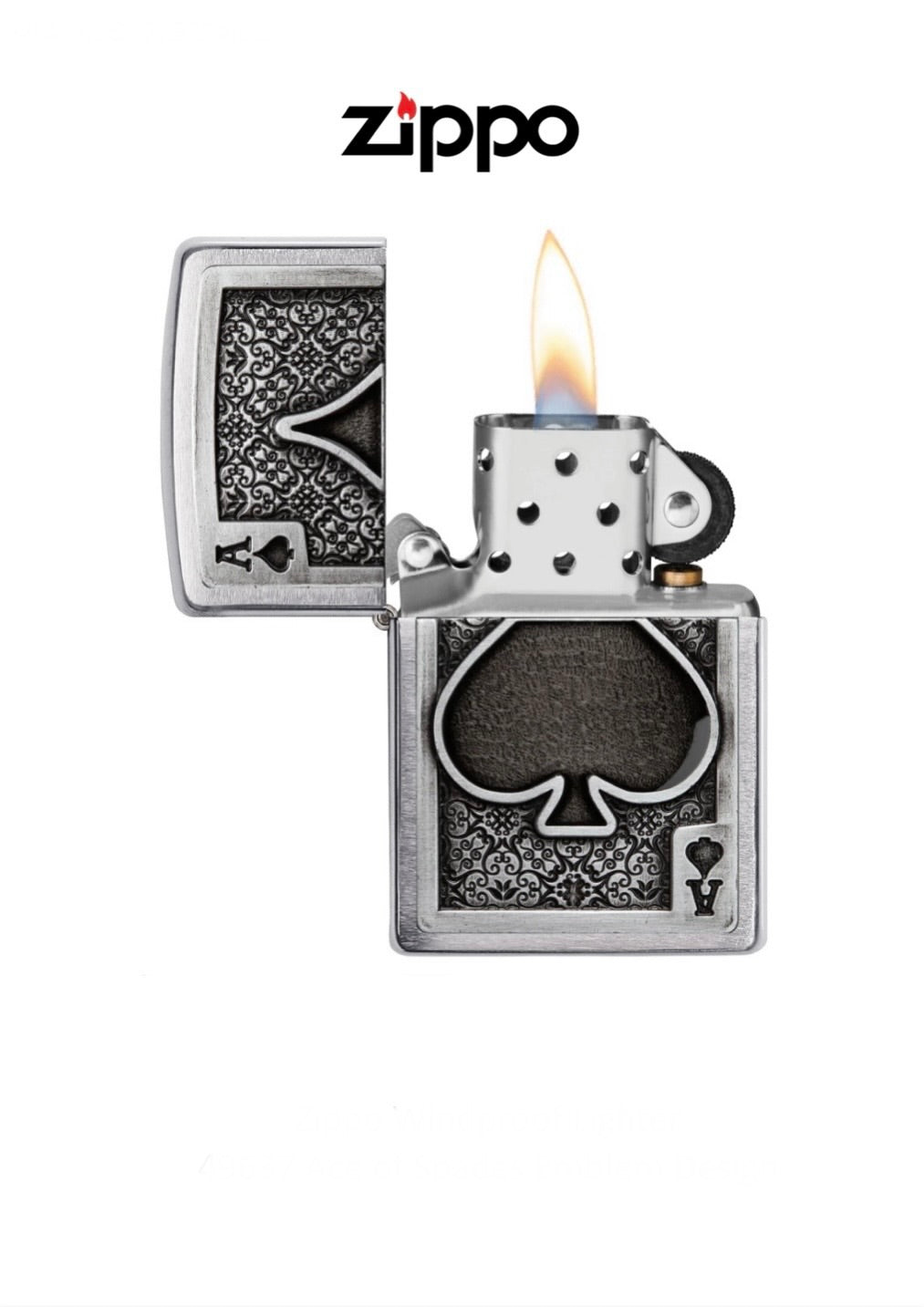 Zippo Lighter 49637 Ace of Spades Emblem Design Windproof Lifetime Guarantee Free Delivery