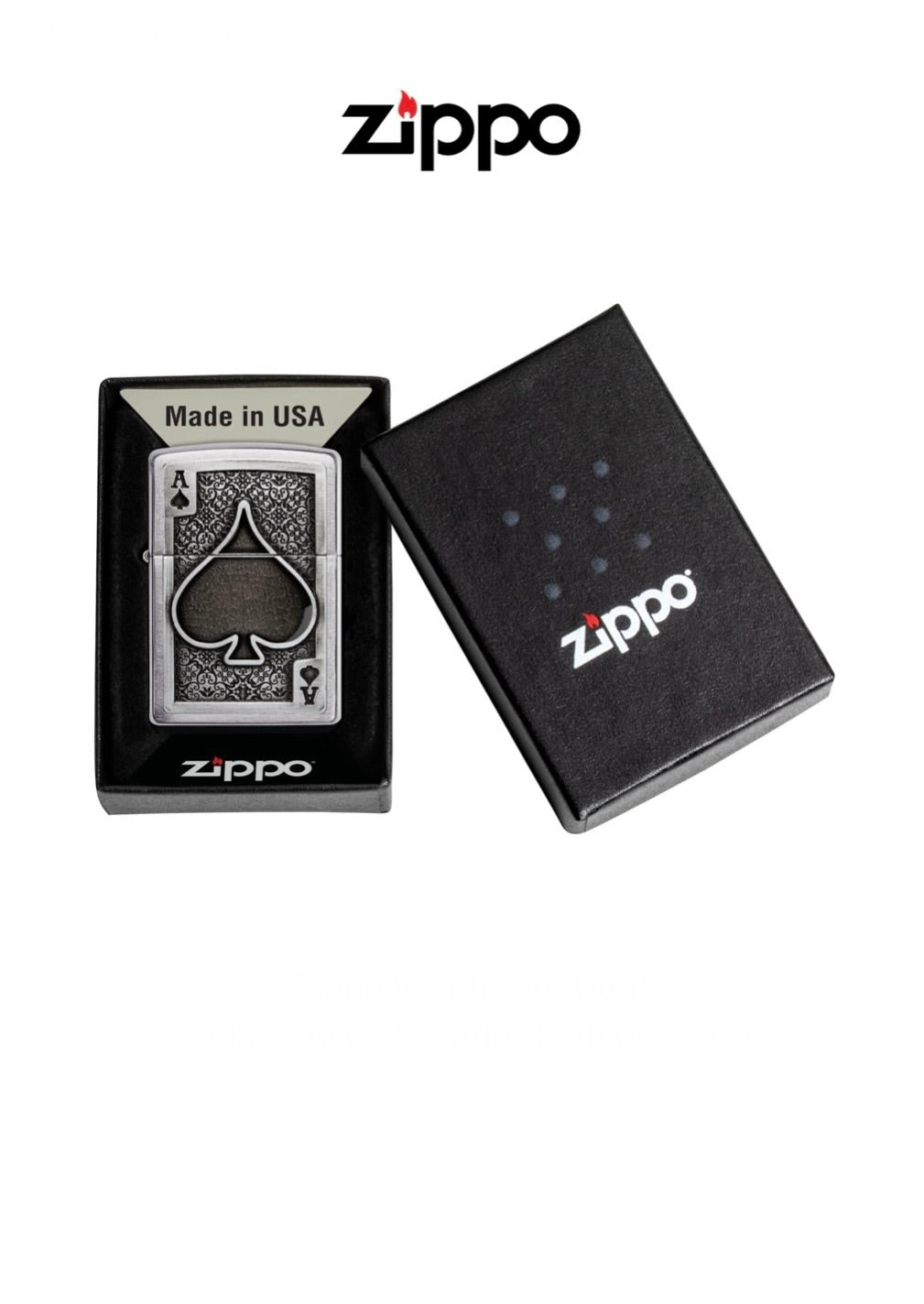 Zippo Lighter 49637 Ace of Spades Emblem Design Windproof Lifetime Guarantee Free Delivery