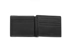 Black Zippo Signature Tri-Fold Leather Wallet with embossed logo and multiple card slots, shown open with cash and cards inside.
