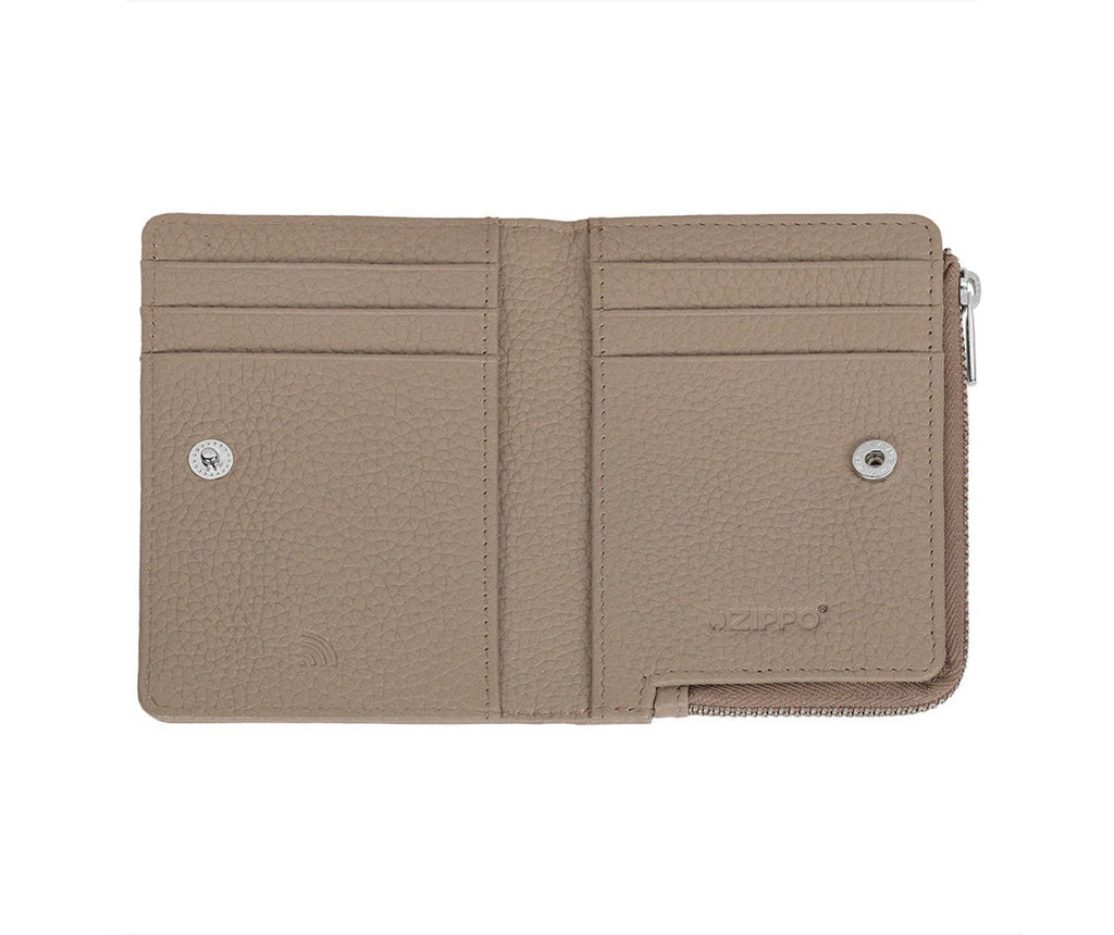 Zippo Signature Nappa Leather Wallet Purse Medium Taupe Ladies 2008022 Free Delivery