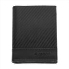 Black Zippo Carbon Range tri-fold leather wallet with multiple card slots and cash compartment, compact and stylish design.