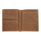 Brown leather Zippo vintage credit card case wallet holding 14 cards, compact and stylish design with embossed branding.
