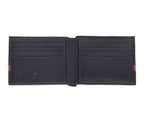 Navy blue Zippo bi-fold leather wallet with 8 card slots, featuring a sleek design and secure cash compartment.