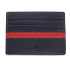 Navy blue Zippo leather credit card wallet with nine card slots, slim design, and smooth finish.