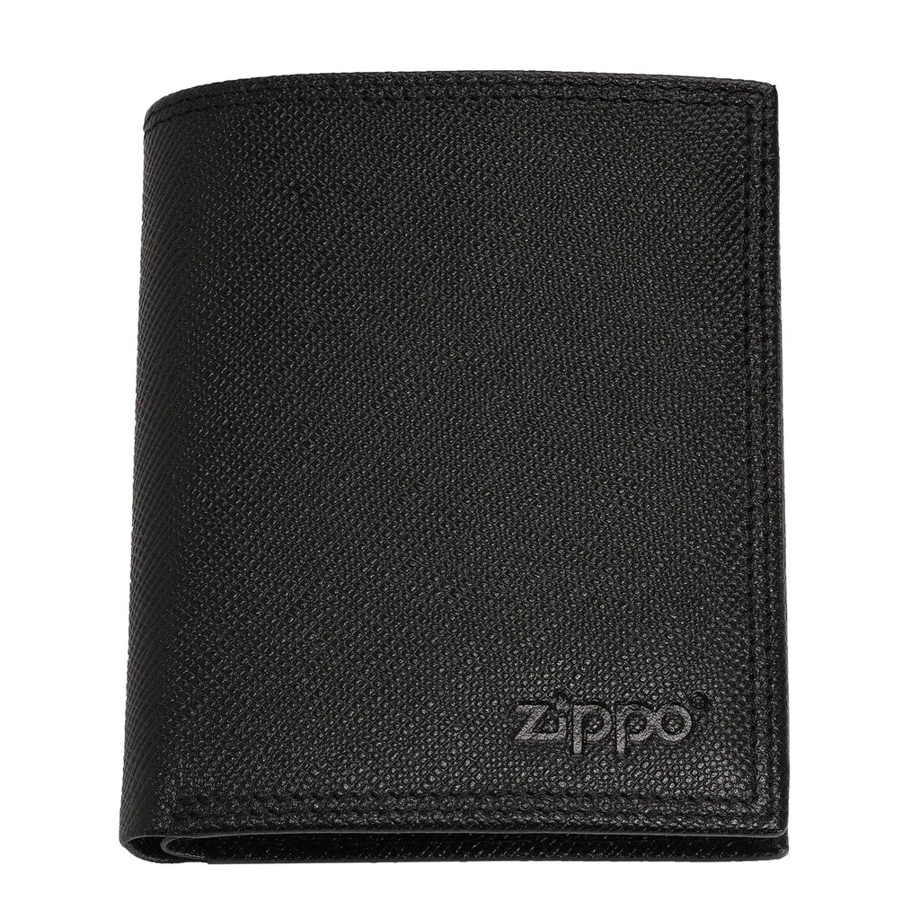 Zippo Saffiano Tri-Fold Wallet 10 Cards Slots Leather Black 2007073 Free Delivery