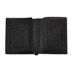Black Zippo Saffiano Tri-Fold Wallet with 10 card slots, made of leather, featuring a sleek design and secure fold.