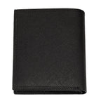 Black Zippo Saffiano Tri-Fold Wallet with 10 card slots, made of leather, featuring a sleek, textured design.