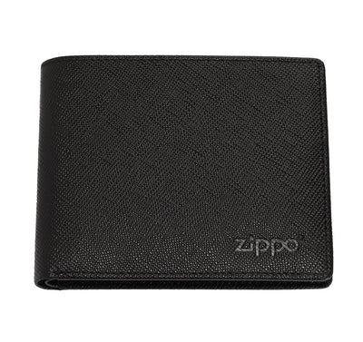 Black Zippo Saffiano leather credit card wallet with multiple card slots and sleek design, perfect for organized everyday use.