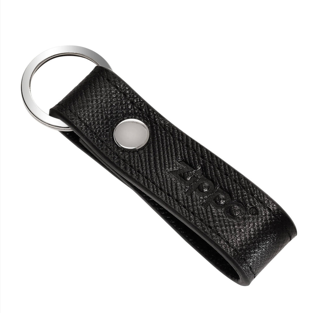 Zippo Saffiano Black Leather Keyring 2007082 Free Delivery