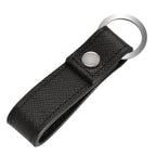 Zippo Saffiano black leather keyring with metal keychain attachment, featuring textured saffiano leather finish.