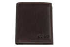 Brown Zippo tri-fold wallet made of Nappa leather, featuring multiple card slots and a secure bill compartment.