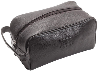 Zippo Mocha Brown leather toiletry bag with zipper closure and compact design, ideal for travel and grooming essentials.