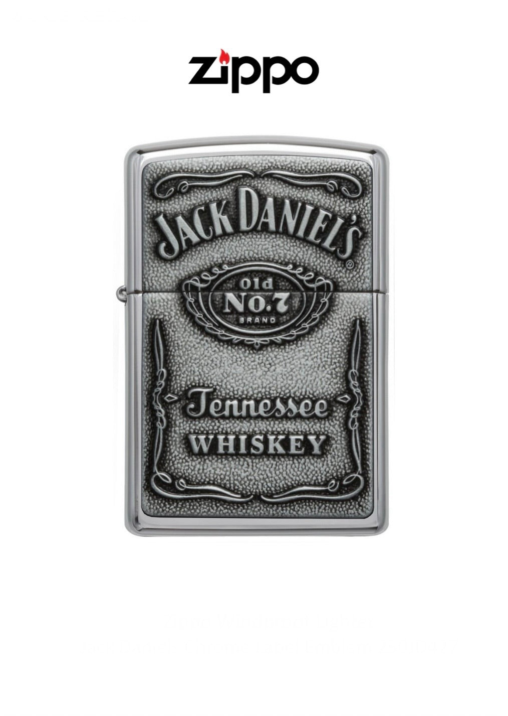 Zippo Lighter Jack Daniels Chrome Label Emblem 250JD427 Windproof Lifetime Guarantee Free Delivery