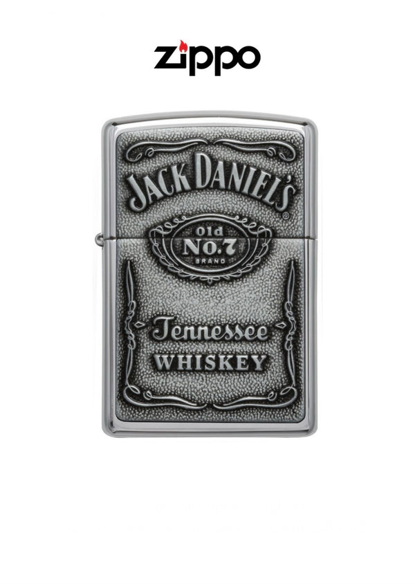 Zippo Lighter Jack Daniels Chrome Label Emblem 250JD427 Windproof Lifetime Guarantee Free Delivery