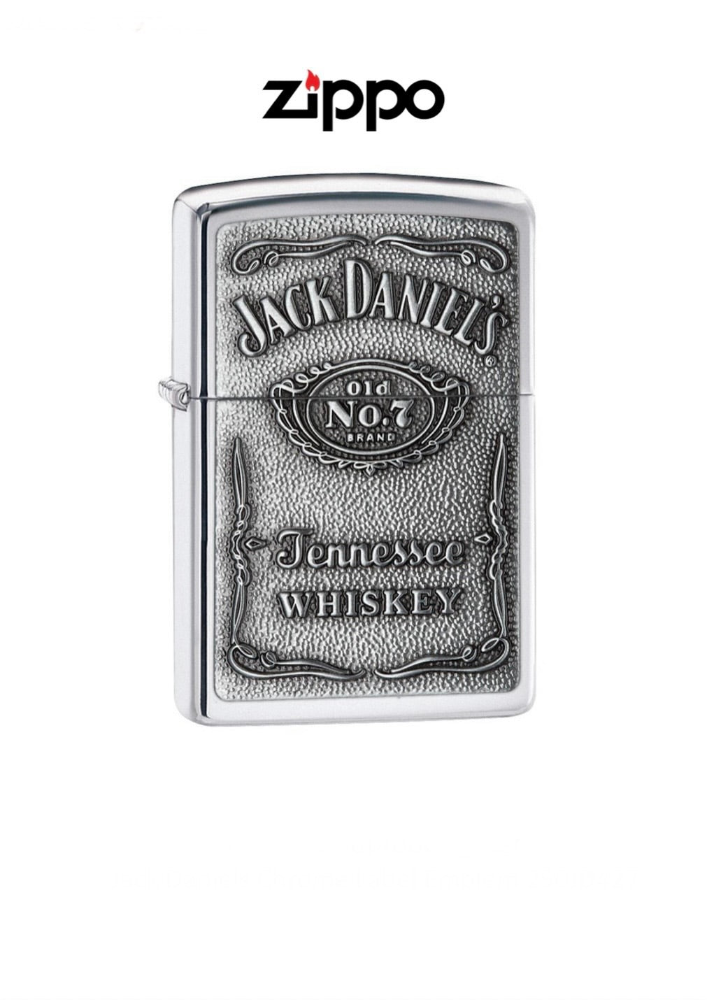 Zippo Lighter Jack Daniels Chrome Label Emblem 250JD427 Windproof Lifetime Guarantee Free Delivery