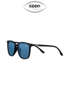 Zippo sunglasses with UV400 protection, polycarbonate lens and frame, shown in a close-up image with black and gray design.