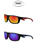 Zippo sunglasses with UV400 protection, polycarbonate lenses and frame, black design, shown from front view.