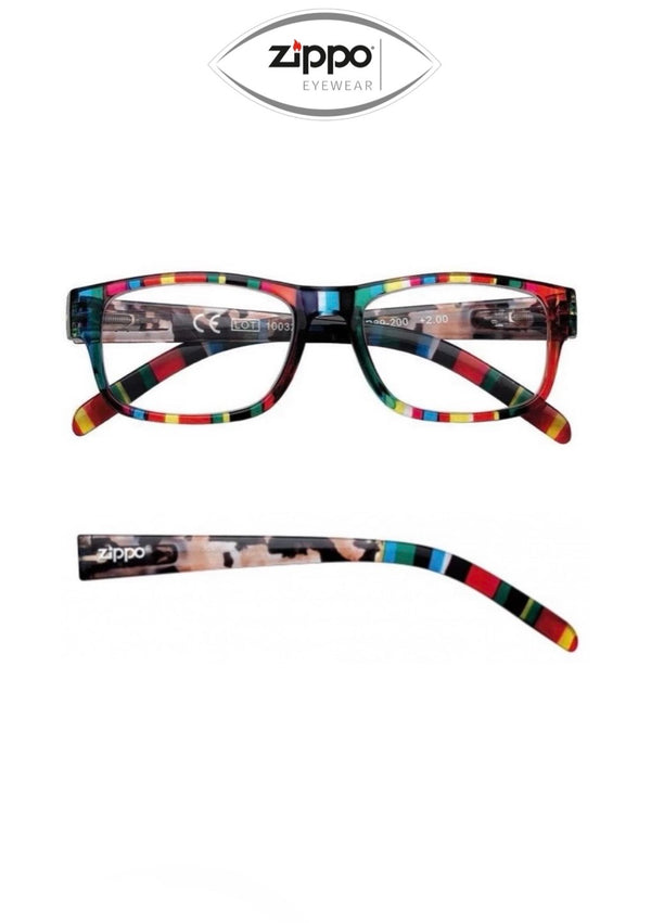 Zippo brand reading glasses with Italian design, non-prescription, featuring sleek style and clear lenses.