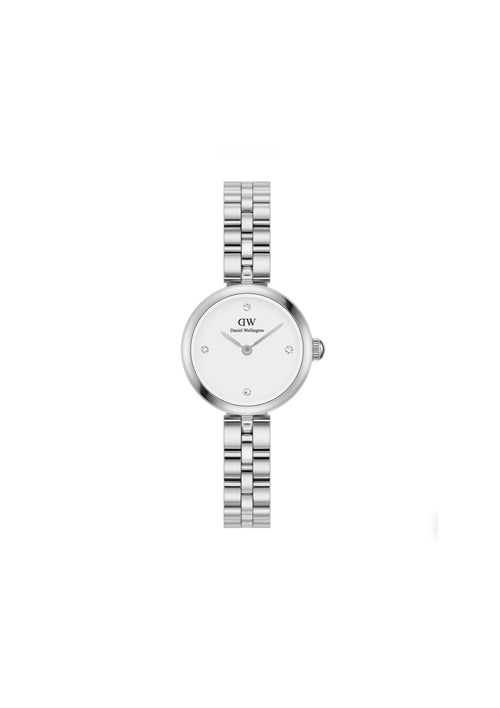 Daniel Wellington Elan Lumine silver ladies watch with a sleek round face and a silver strap, showcasing elegance and minimalist design.