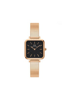 Daniel Wellington Ladies Watch Quadro Studio DW00100518 with silver dial and stainless steel bracelet, close-up shot.