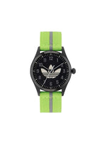 Adidas Originals men's Code Four watch with black strap and round dial, featuring chronograph details and sporty design.
