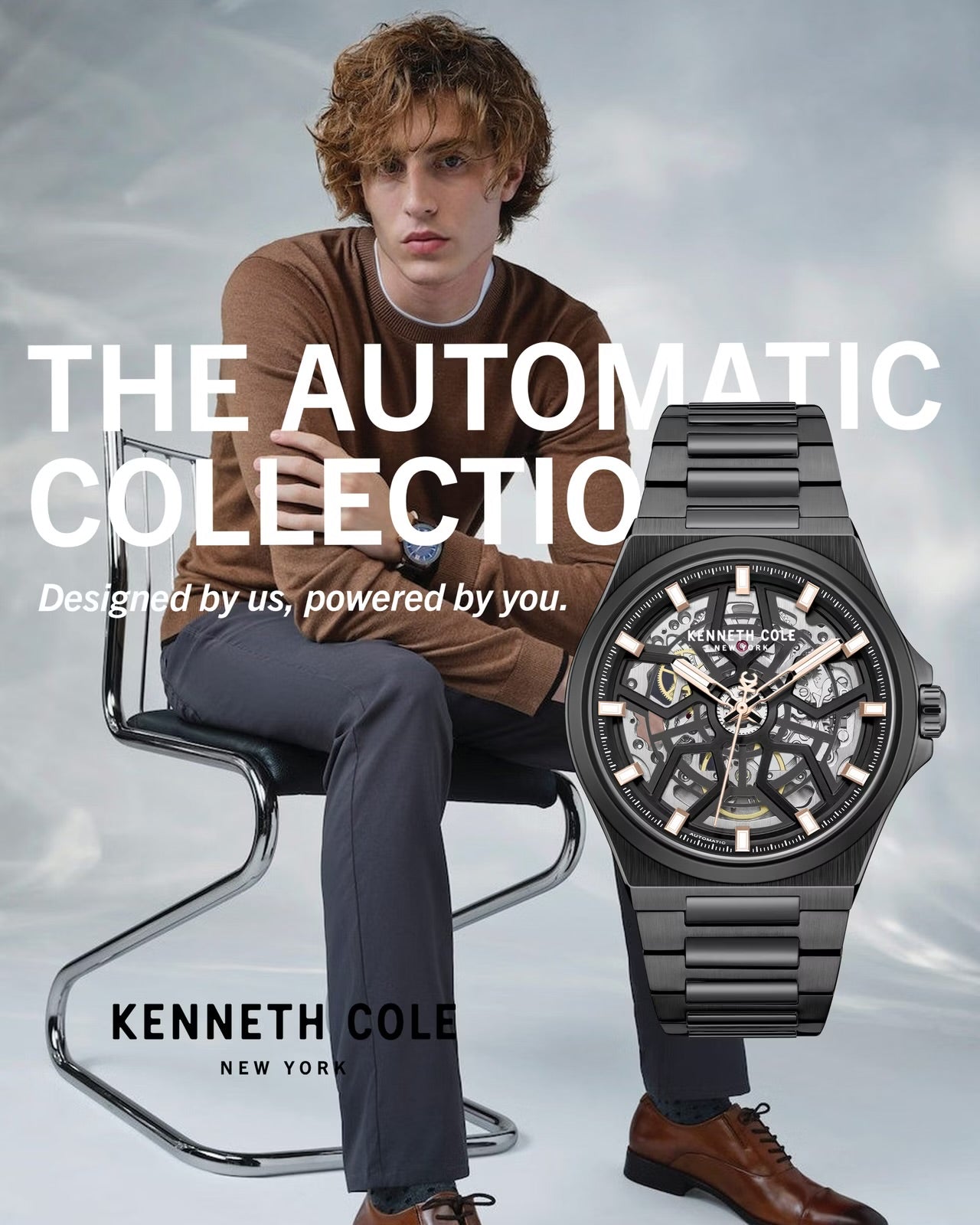 Kenneth Cole Mens Watch Black Skeleton Automatic KCWGY0065303