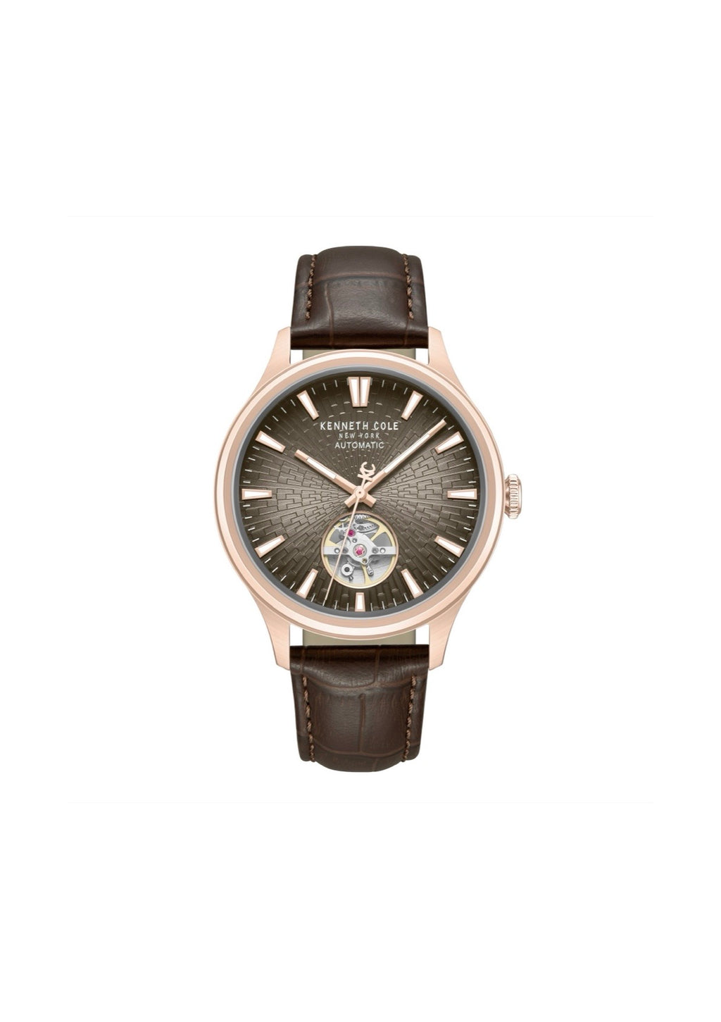 Kenneth Cole Mens Watch Newport Brown Skeleton Automatic KCWGX0098004