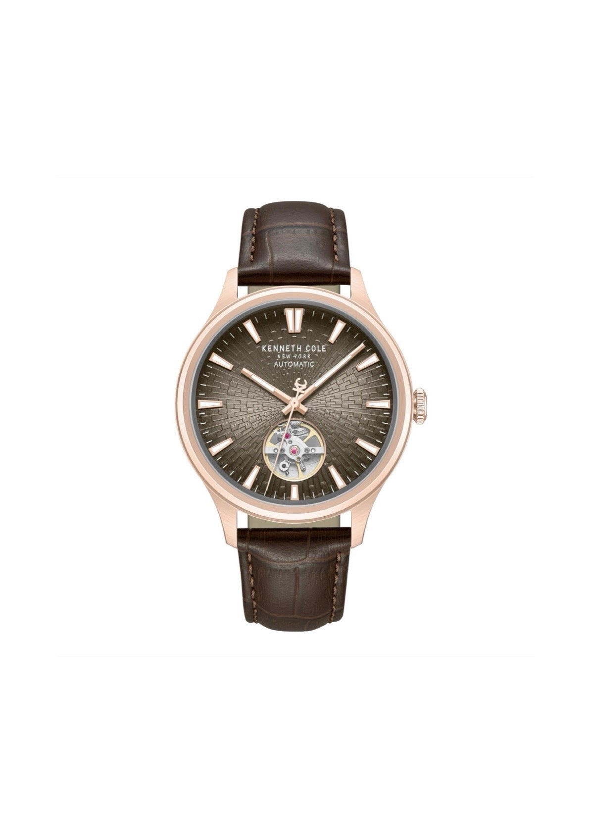 Kenneth Cole Mens Watch Newport Brown Skeleton Automatic KCWGX0098004