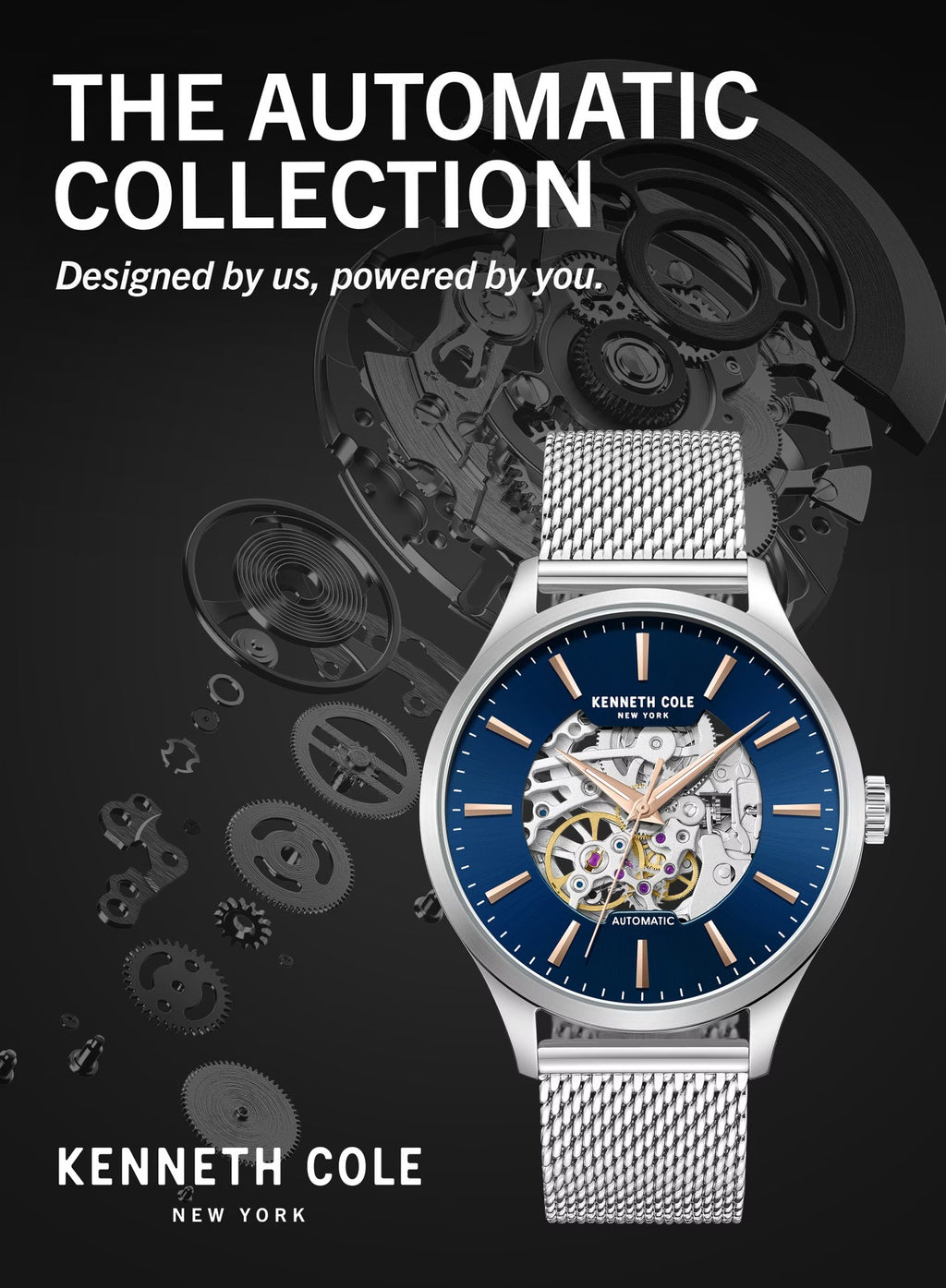 Kenneth Cole Mens Watch Brooklyn Silver Skeleton Automatic KCWGY0064101