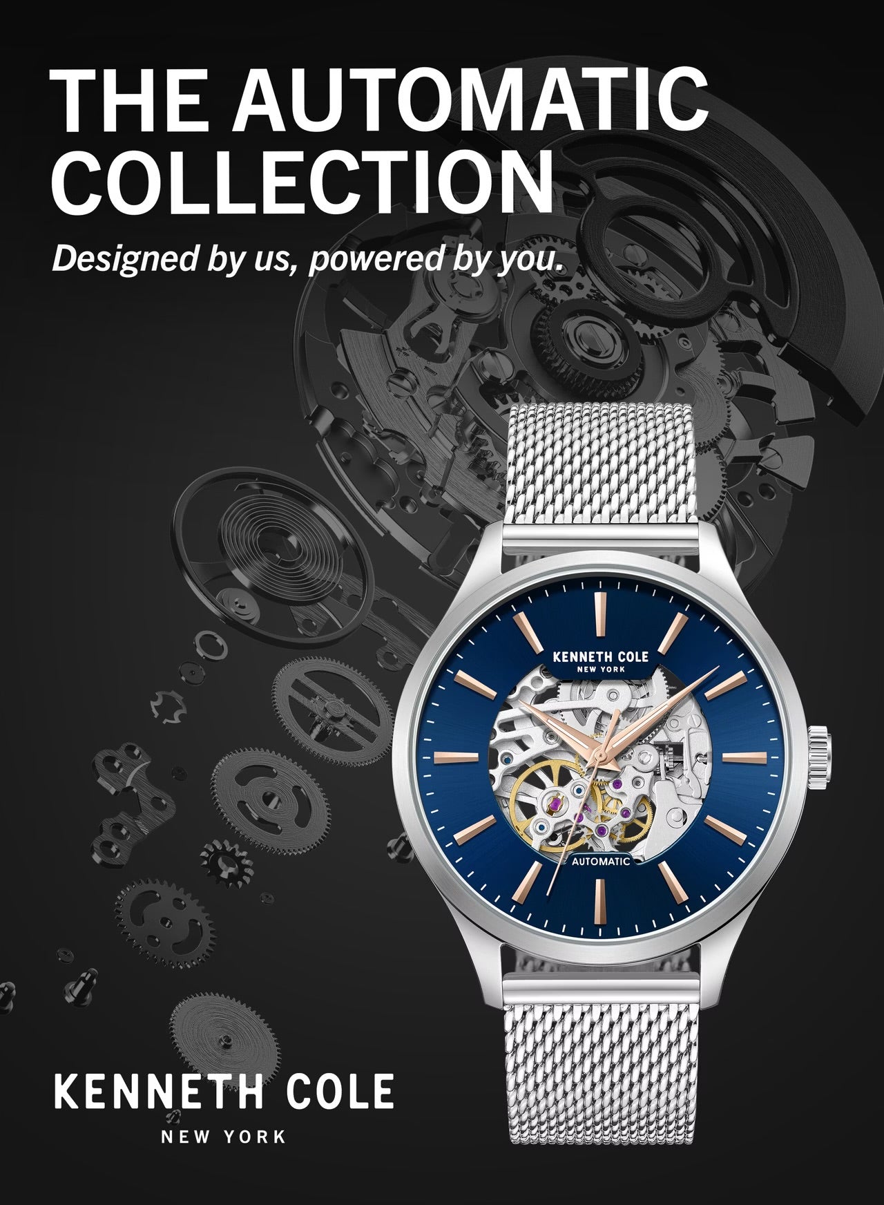 Kenneth Cole Mens Watch Brooklyn Silver Skeleton Automatic KCWGY0064101
