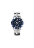 Swiss Military Hanowa men's Flagship Heritage Chrono Swiss made watch with black dial and stainless steel bracelet.