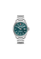 Swiss Military Hanowa Land Pioneer men's watch with black dial and stainless steel band, Swiss Made, shown on a wrist.