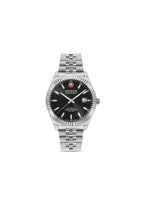 Swiss Military Hanowa men's Land Diligenter automatic Swiss watch with black dial and stainless steel strap.