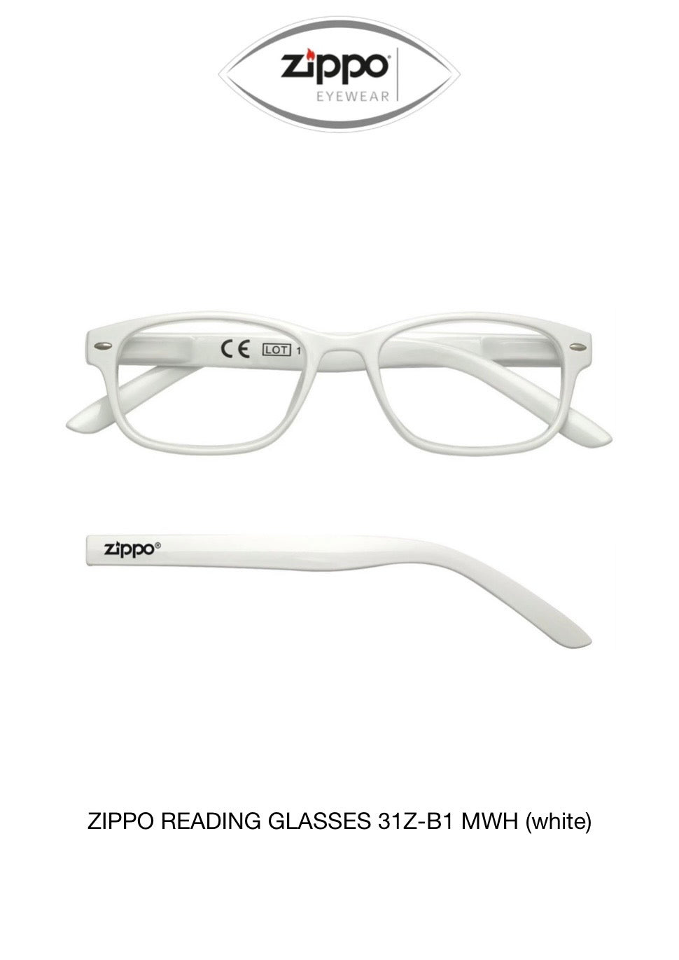 Zippo reading glasses 31Z-B1 with Italian design, non-prescription eyewear featuring clear lenses and stylish frame.
