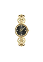 Philipp Plein Sport ladies watch with black dial, gold case, quartz movement, model PSLEA0524, displayed on a white background.