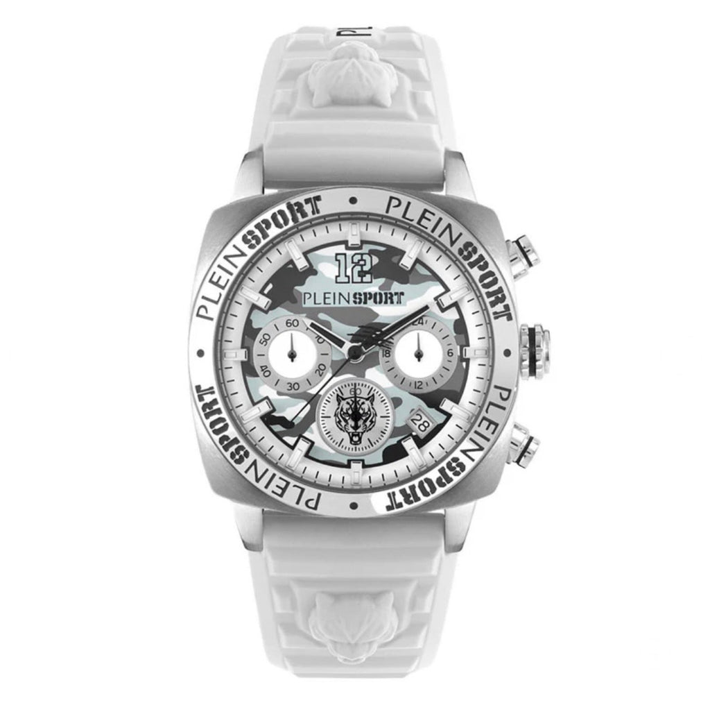 Philipp Plein Sport Watch Mens Wildcat Chronograph White Dial Silver Case Quartz PSGBA0123