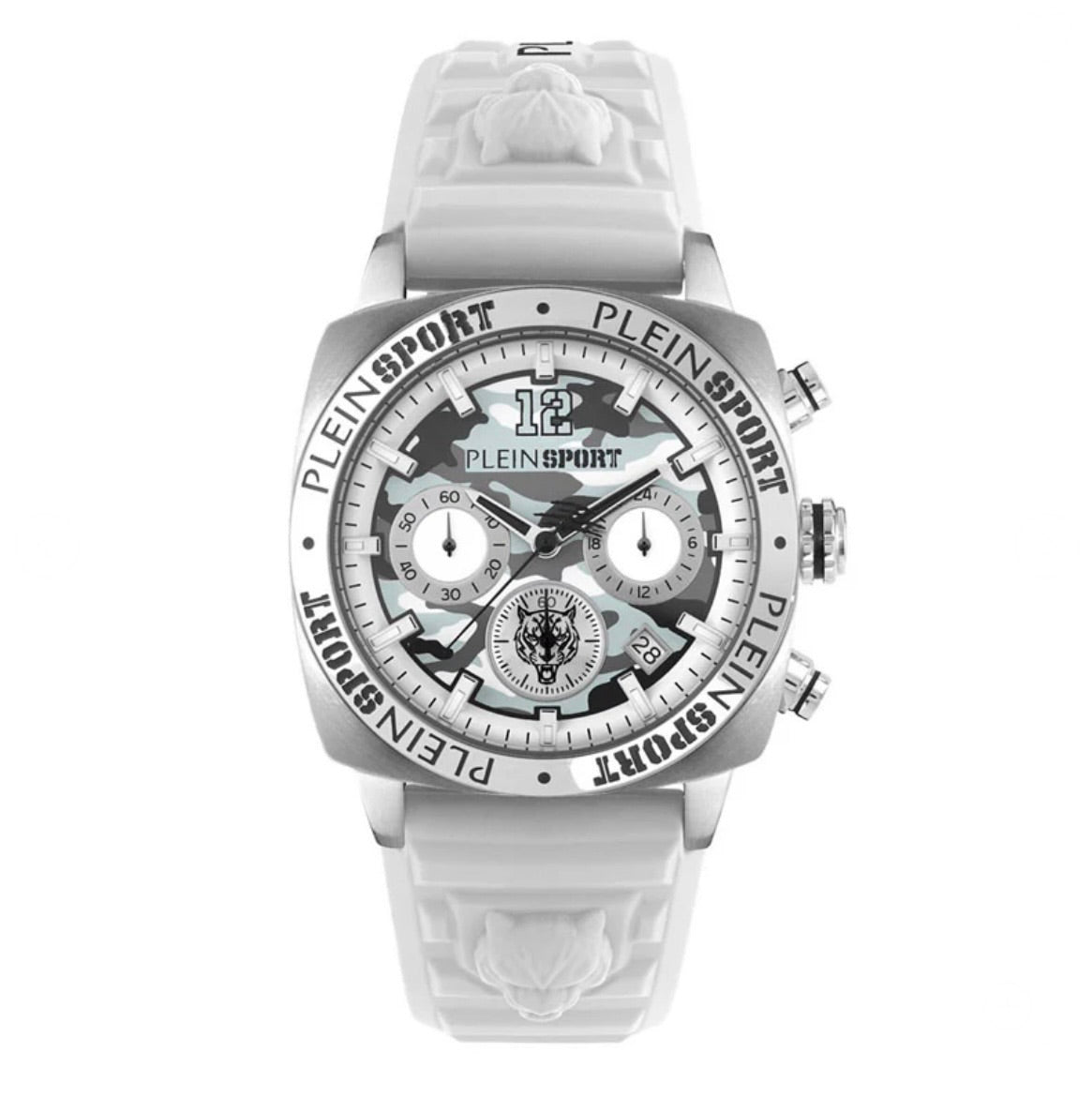Philipp Plein Sport Watch Mens Wildcat Chronograph White Dial Silver Case Quartz PSGBA0123