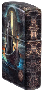 Zippo lighter featuring Anne Stokes The Ferryman design with detailed artwork on a metal case.